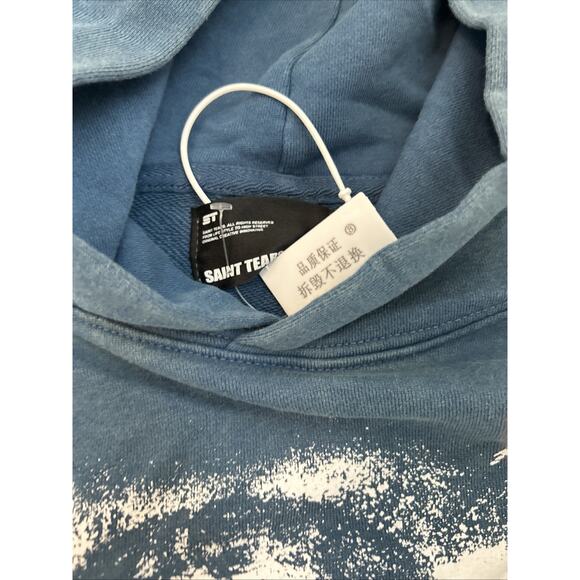 Saint Tears Graphic Hoodie Vintage Washed Blue Men’s Size Large NWT Heavyweight - Picture 7 of 14